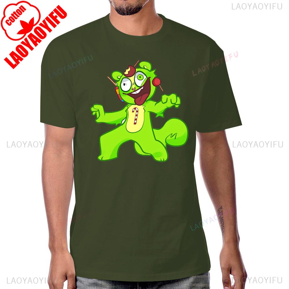 Crazy Happy Tree Friends Cartoon Printed Tshirt Vintage Anime Short Sleeve Summer Style Man Tshirt Cotton Harajuku Women Tees