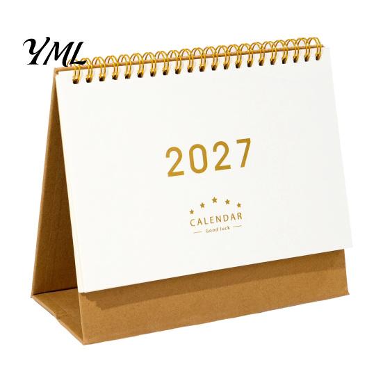 Small Desk Planner 2027 Calendar, Standing Flip Desktop Minimalist Gold Foil Cover Monthly Organizer for Planner, Thick Paper Note Taking, Office Home