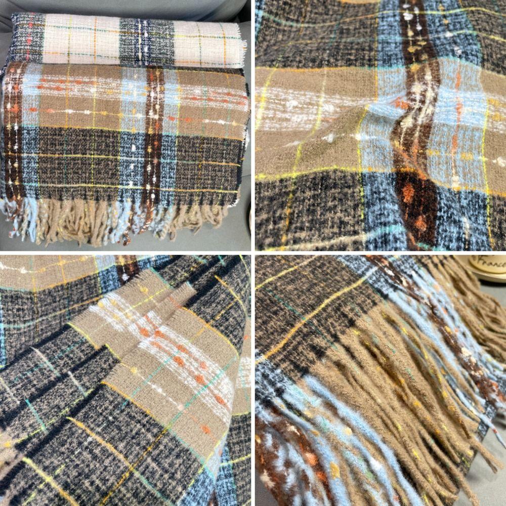 Mohair Winter Cashmere Scarves Tassel Long Shawl Retro Plaid Wool Scarf  Girl