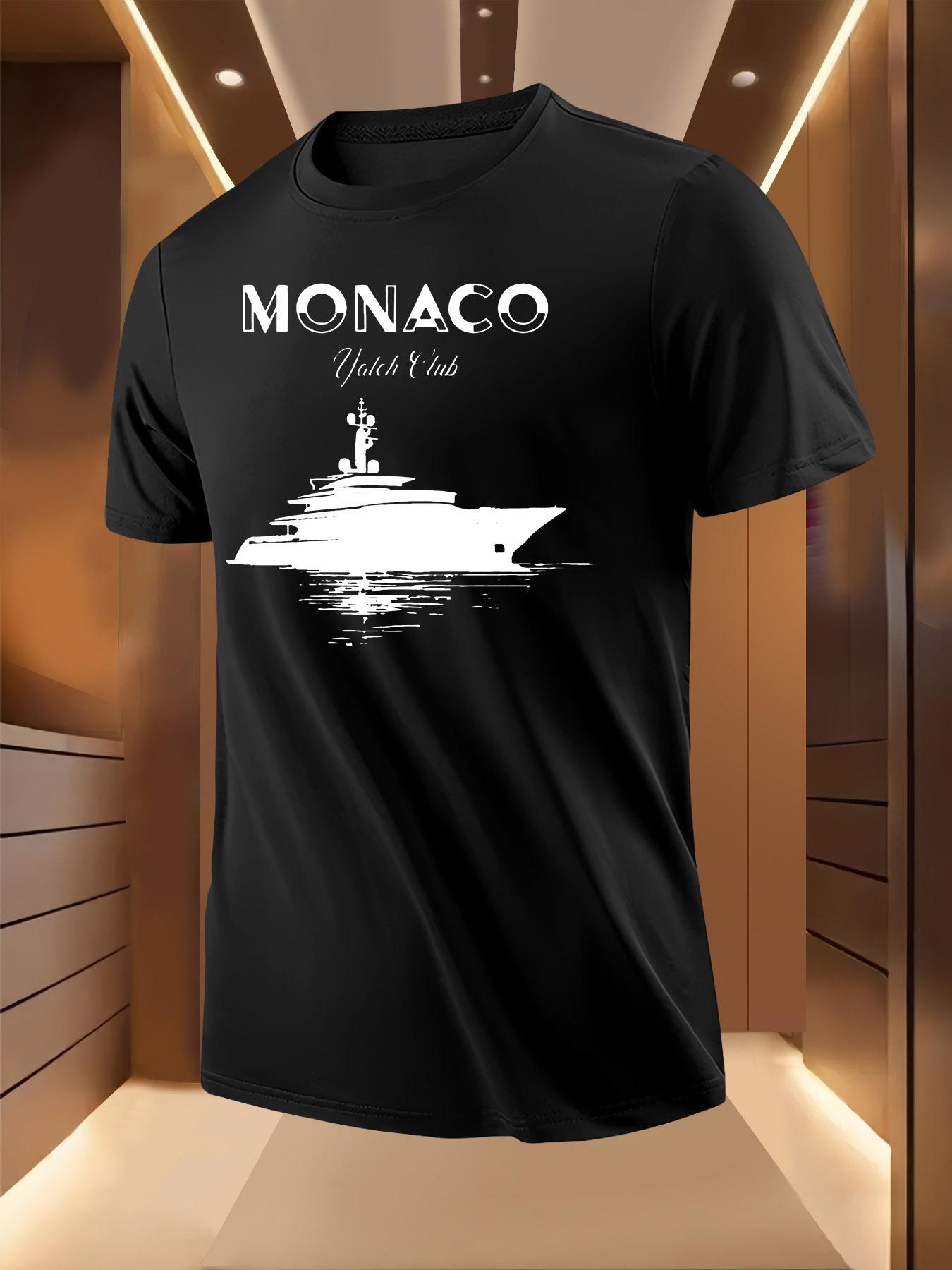 Monaco Yacht Graphic Tshirt - Black with White Print XL