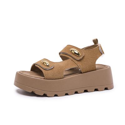 Modische Damen Sandalen in Unifarben, lässige Plateausandalen mit Knöchelschnalle, weiche Sohle, Keilschuhe zum Gehen, Slingback Sommerschuhe