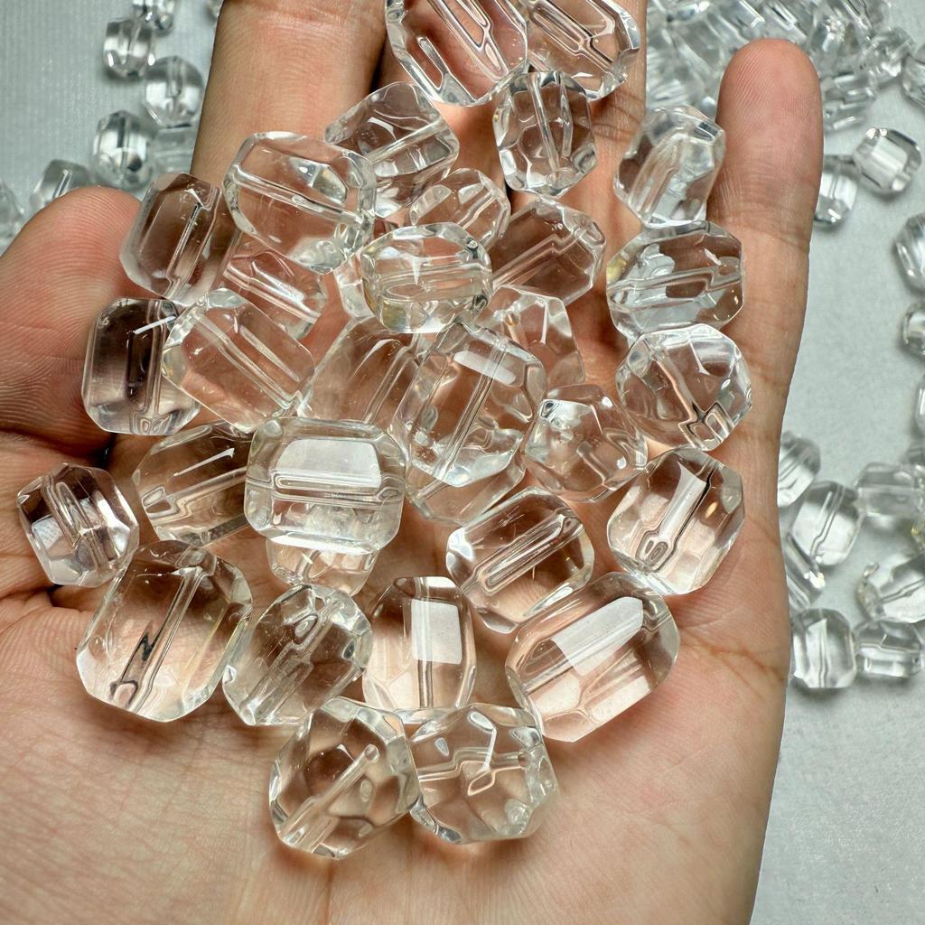 Faceted Clear Quartz Travel Beads with Through Hole for DIY Projects