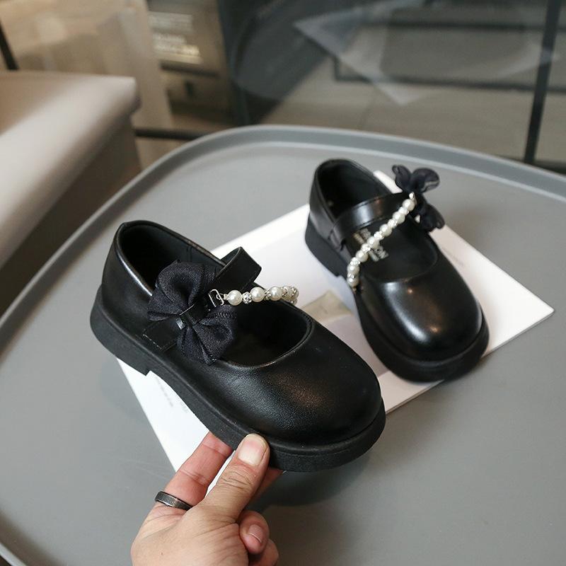 

Girls Summer Leather Shoes Pearl Mary Jane Flats Fashion Princess Shoes Spring Autumn Casual Kids Footwear size 29 чорний