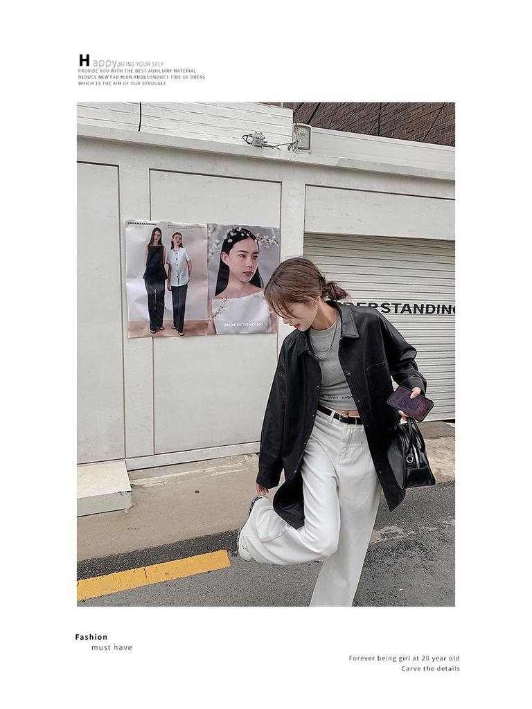 2024 Black PU Leather Women's Waistcoat: Autumn Hong Kong Style, Loose and Slim, Trendy and Cool.