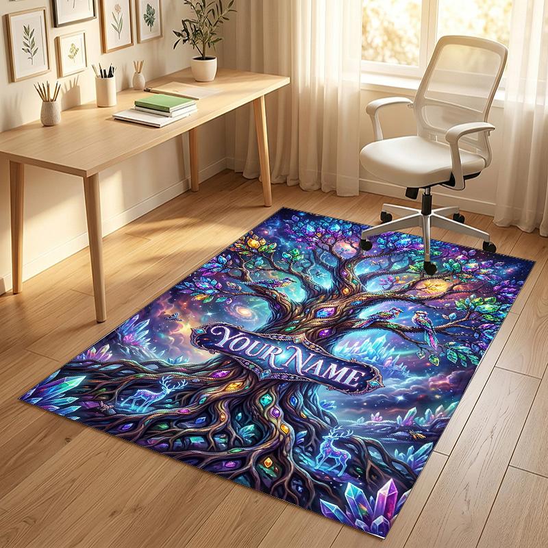 Forest Creatures Theme Soft Crystal Velvet Rug Custom Name & Text Print Non Slip Floor Rug for Bedroom Living Room