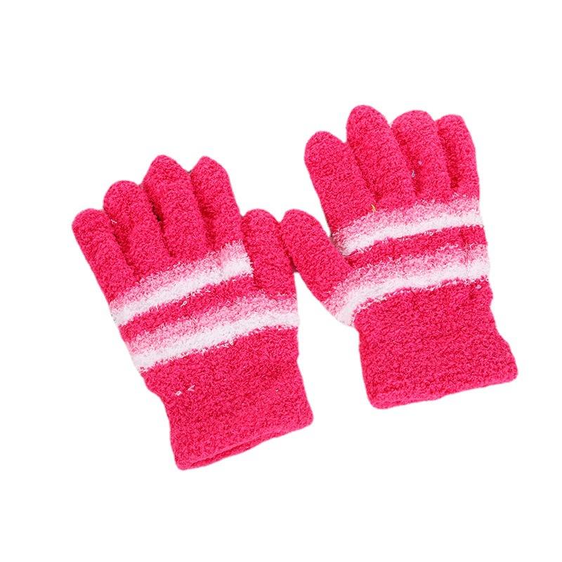 Warme verdickte gestreifte Strick-Damenfünffinger-Halbkanten-Samt-Frostschutz- und Kälteschutz-Outdoor-Handschuhe für Herbst und Winter