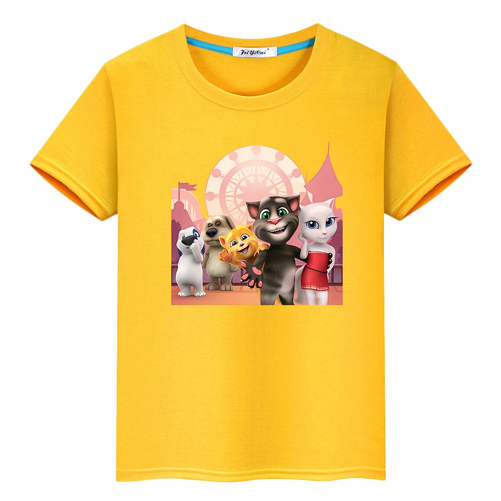 t shirt for kids boy 10year Talking tom cat Print 100%Cotton Short Kawaii Tops anime Tees pride tshirt y2k one piece girl clothe