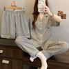 Simple Dachshund Dog Plaid High-Value Cloud Cotton Pajamas Women'S Summer Short-Sleeved Three-Piece Set Loungewear