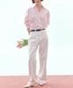 Okuka Shiny Wide Denim Pants - White