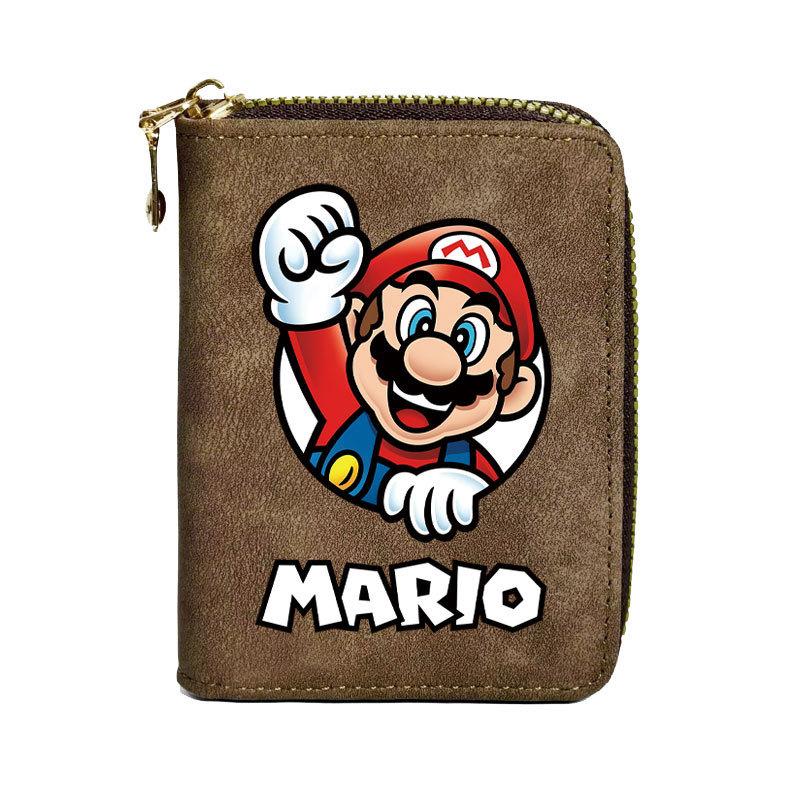 Super Mario Zipper PU Wallet Short Multiple Card Slots Purse 10.5x8x2.5cm