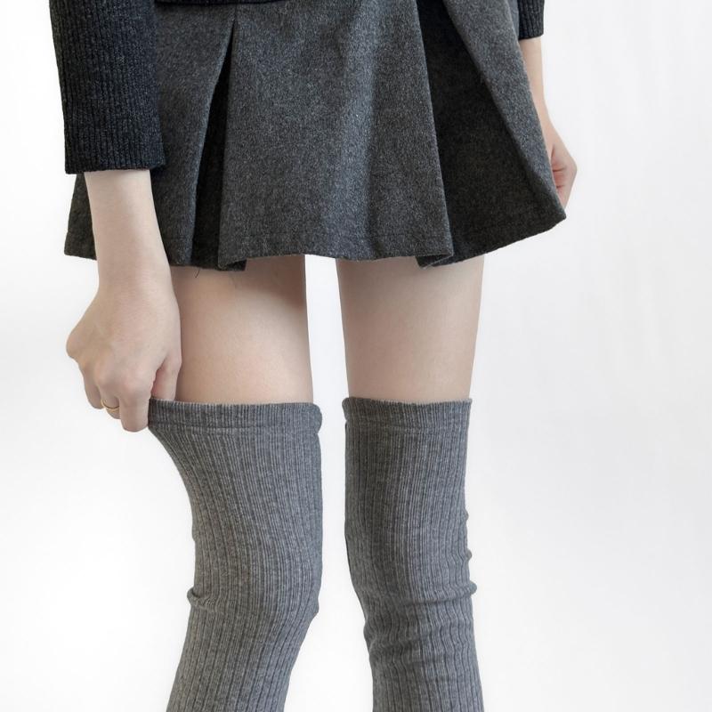 Ribbed Knit Slimming Thigh High Long Socks Elegant Solid Color Designs Flared Over Knee Leg Warmers Stockings for Women