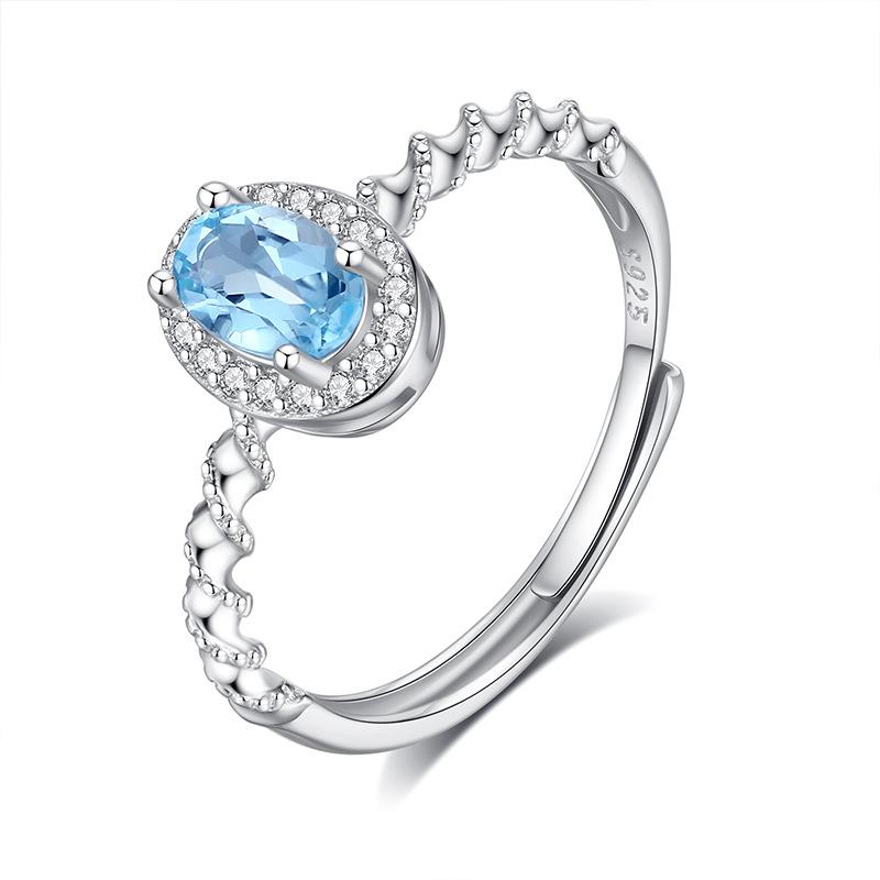 S925 Sterling Silver Ring Women's Natural Crystal Stone Jewelry Niche High-end Open Ring
