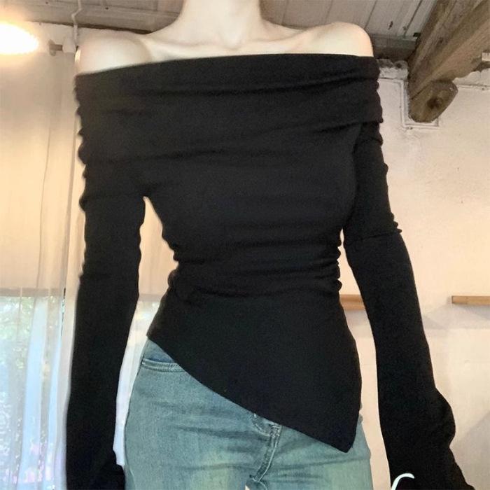 Korean Style One-Shoulder Sexy Autumn Slim-Fit Long Sleeve Top