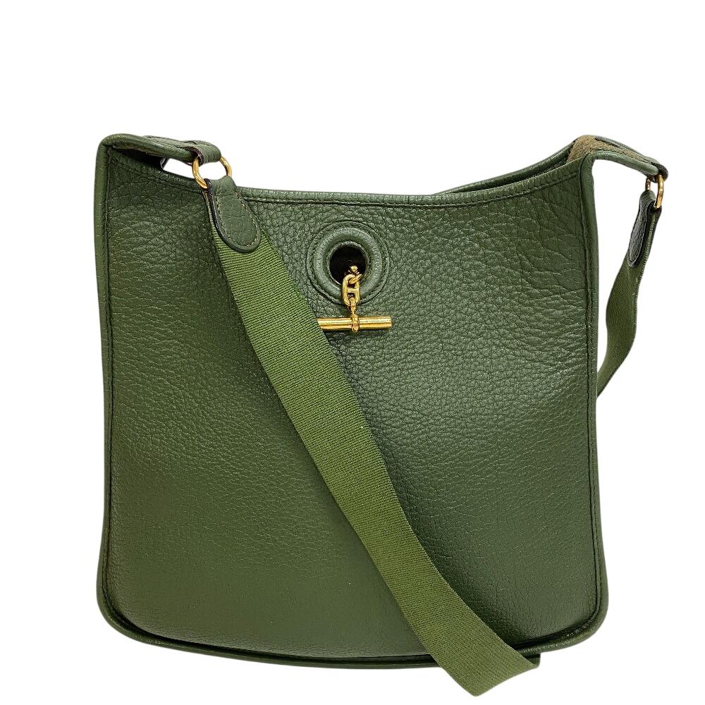 

HERMES ChÃ©ne Dunkel leather Vespa PM Shoulder Bag green leather Women Used