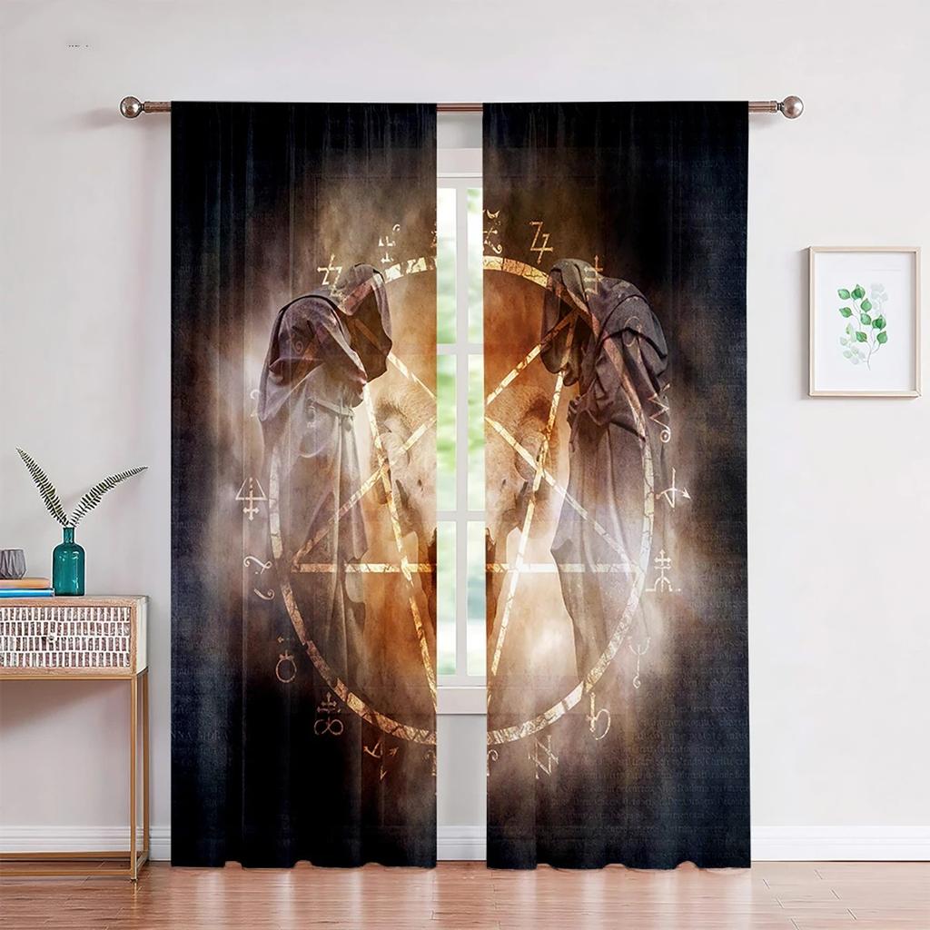 Retro Pattern Curtains Personalized Luxury Rune Shield 3D Printing Curtain Rod Pocket Decorative Curtains Bedroom Living Room