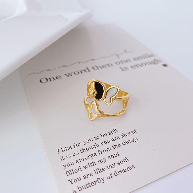 Stylish Titanium Butterfly Ring: 18k Gold-Plated Stainless Steel, Trendy Design for Women