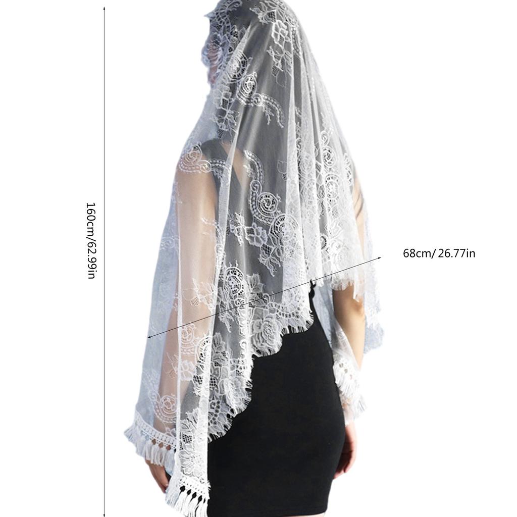 Elegant Spanish Lace Mantilla Veil for Catholic Church Vintage Latin Mass Head Covering Fringed Flower Veil Headscarf