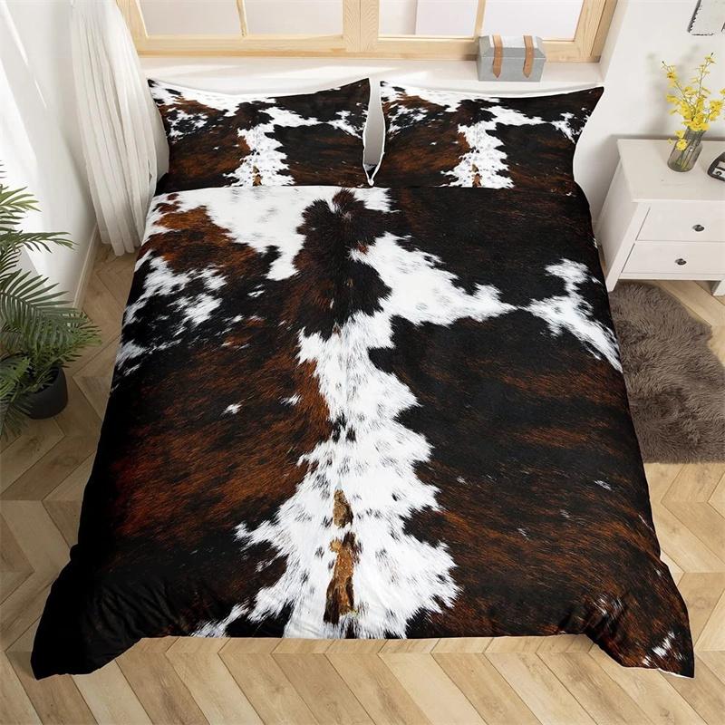 Cowhide King Queen Duvet Cover Patchwork Cow Fur Print Bedding Set Animal Quilt Cover Western Cowboy Polyester Comforter Cover