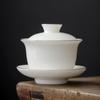 Suet jade white porcelain drawing Phnom Penh Sancai cover bowl teacup Kung Fu tea set tea bowl pure white large warm brewing tea bowl