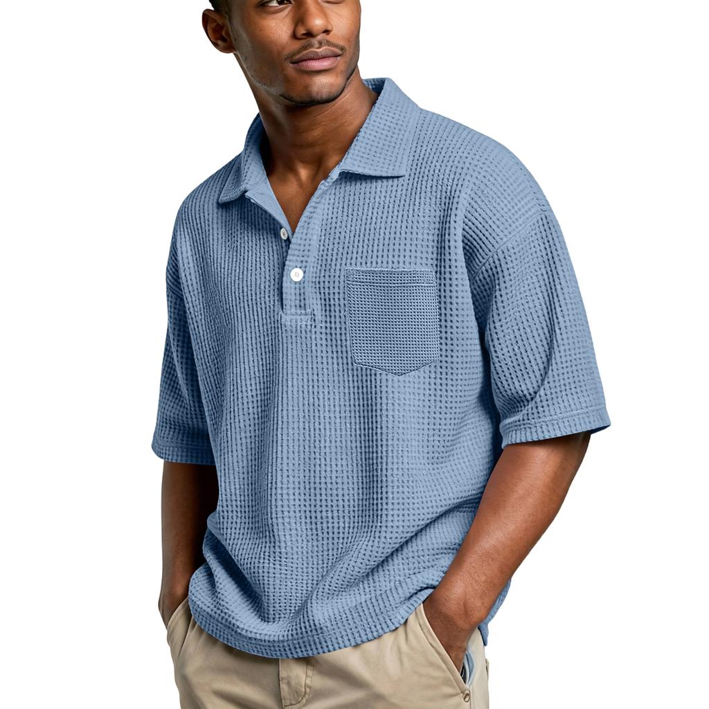 Men's basic stand,up button collar short,sleeved shirts