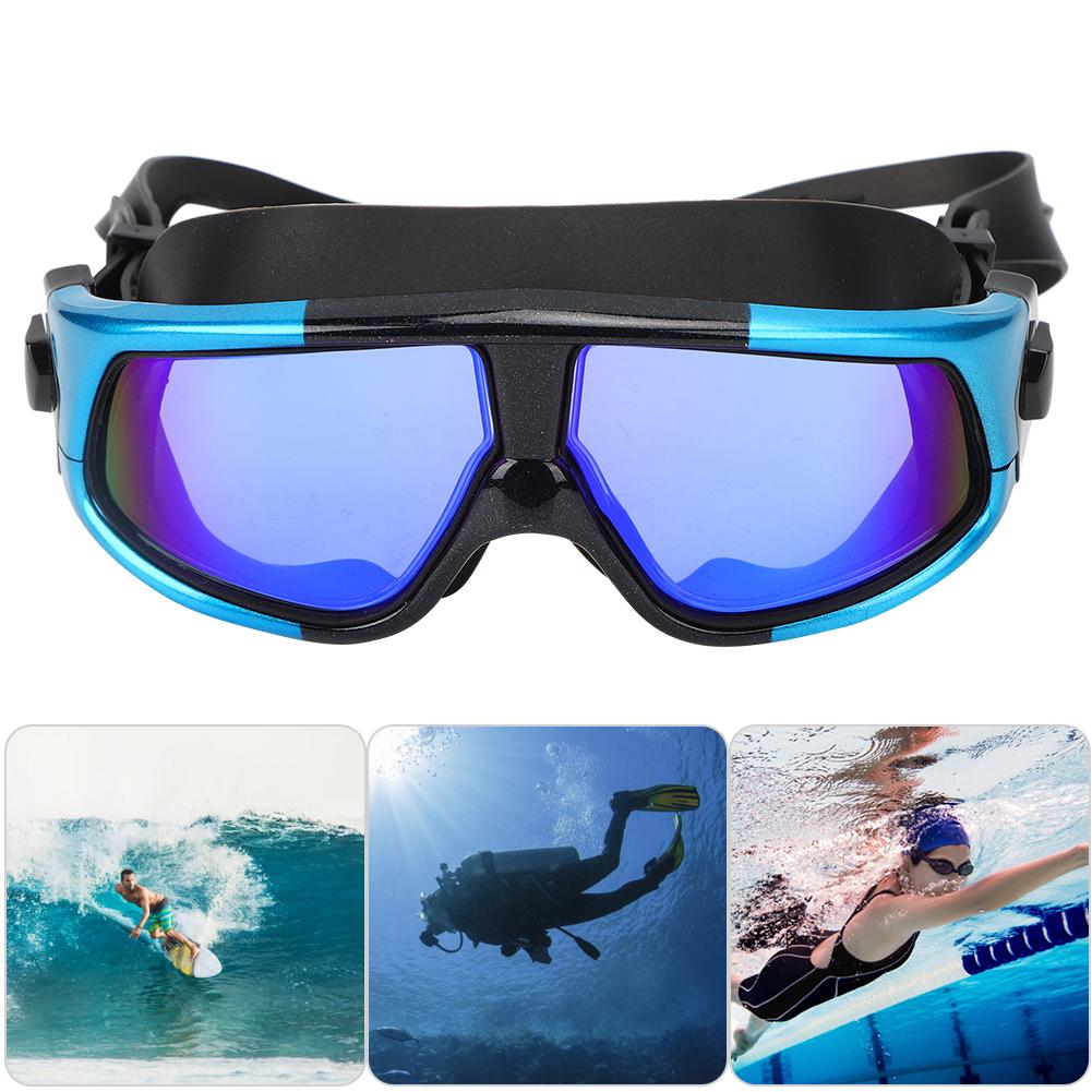 Adult Large Frame Waterproof Antifog Swimming Goggles Electroplate Plain Glass Diving Supply