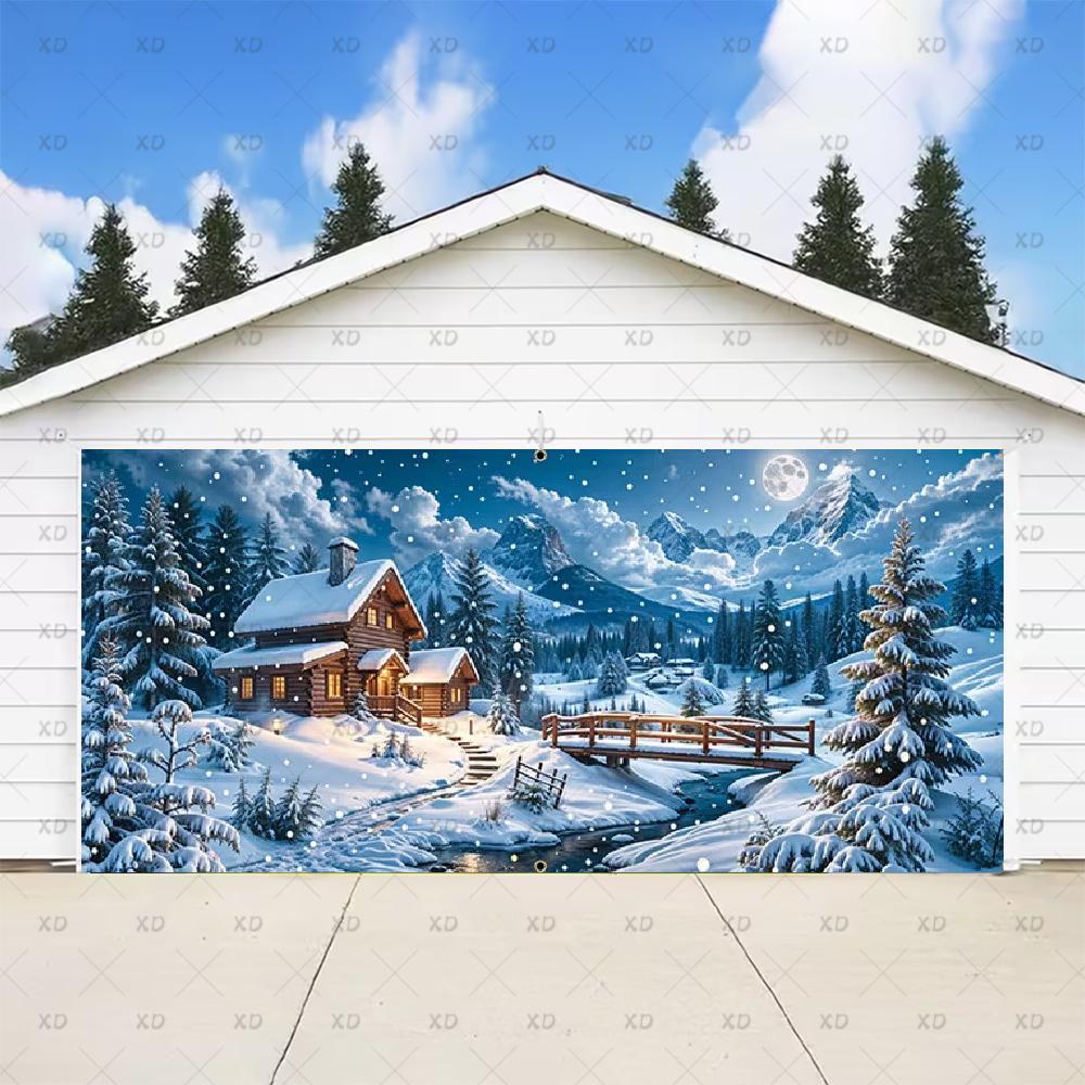 Classic Christmas backdrop for a large garage door, New Year's party backdrop, winter scene, decorative banner4710