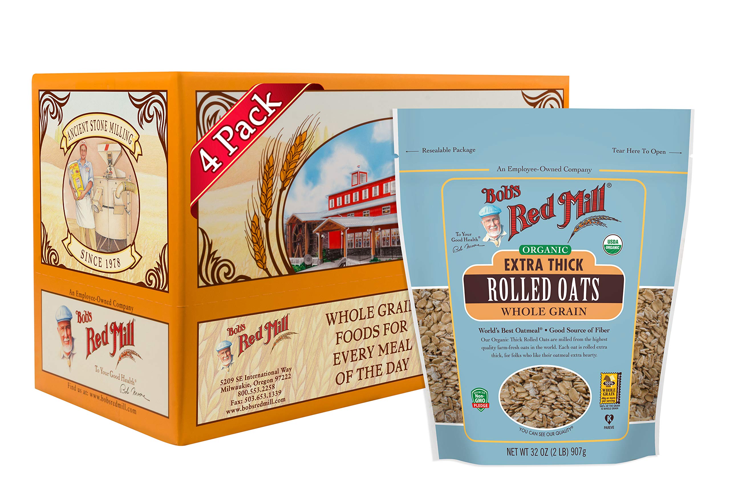 

Red Mill Organic Extra Thick Rolled Oats 907 г x 4 пакета Bob s (Овсянка)