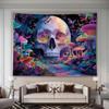 Flaming Skull Rider on Motorcycle and Horse Wall Mural 2D HD Print Action Scene Fantasy Art Dark Theme Home Bedroom Tapestry