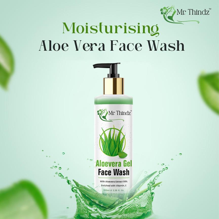 Mr.Thindz Aloe Vera Gel Face Wash 100ml, Natural Aloe Vera Face Cleanser for Glowing Skin, Hydrating Soothing Anti-Acne Gel Face Wash for Men & Wom