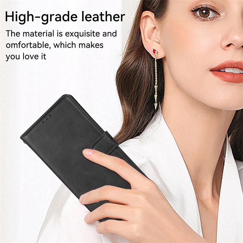 For iPhone 15 Pro Max Stand Wallet Calf Texture Phone Case Full Protection PU Leather Phone Cover