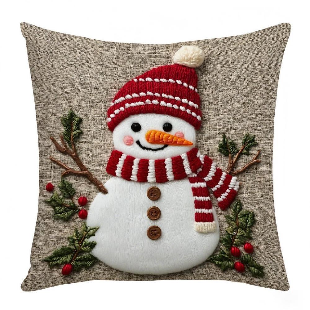 

Linen Christmas Day Pillowcase Santa Claus Reindeer Throw Pillow Cover Xmas Tree Snowman Decorative Cushion Cover