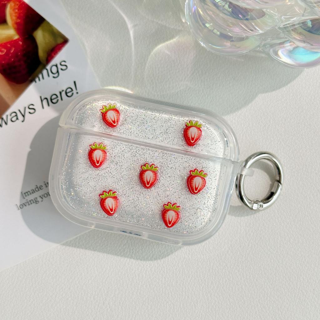 The New Phantom Epoxy Strawberry Is Suitable for AirPodsPro1 Protective Cover, Single-sided Round Buckle, Universal Apple 1st Generation Soft Shell.