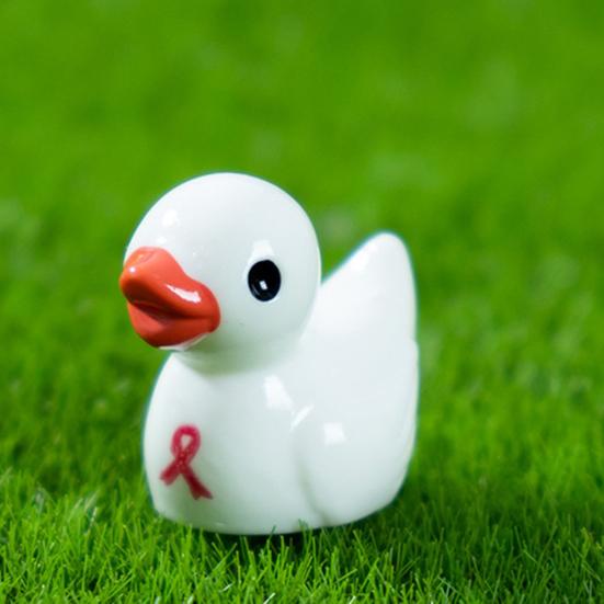 60Pcs Breast Cancer Mini Duck Figurine Red Ribbon Duck Resin Statue Miniature Animal Ornament Decoration Breast Cancer Awareness Month Gifts Party