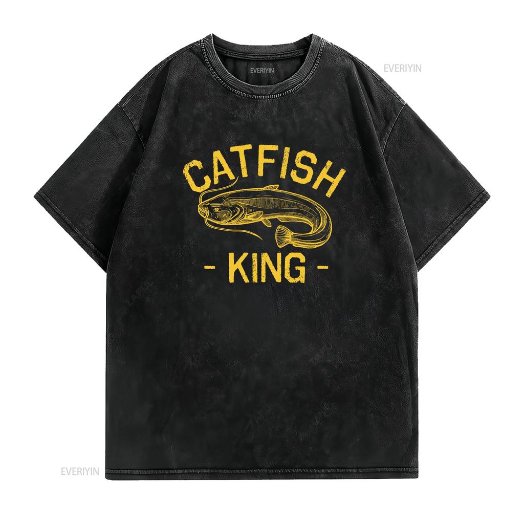 Catfish King T Shirt Funny Catfishing Fishing tee vintage Washed homme fashion Unisex Casual Comfortable Stretched Soft