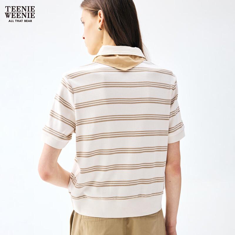 Teenie Weenie Bear Letter Stripe Polo T-Shirt for Women