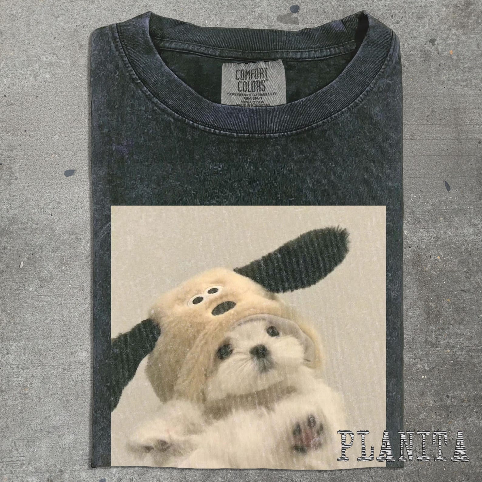 Puppy in Plush Hat T-shirt | Cute Dog Portrait Tee 2XL