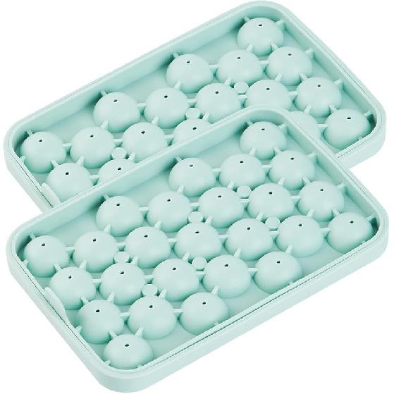 2 PCS Round Ice Cube Mold with Lid for Freezer Stackable Round 25-Ball Silicone Ice Ball Mold Easy to Release, Small Ice BPA-Free Trays for Freezer