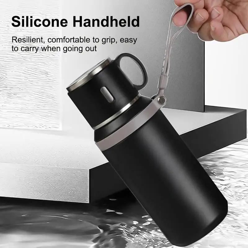 Stainless Steel Insulated Bottle With Cup Lid Tea Infuser Portable Travel Thermos Mug With Strap Leakproof 600ml 800ml For Office Outdoor Use