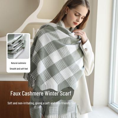 Damen Klassischer Retro Plaid Quastenschal: Kuscheliger Kaschmir-Imitat-Schal