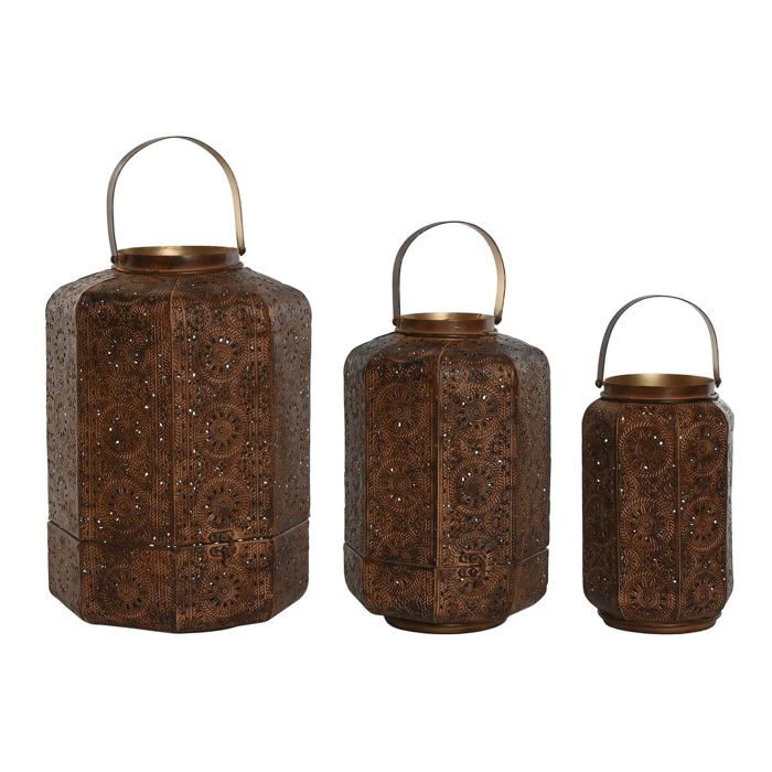Set de photophores en métal - Home ESPRIT - Marron doré - 26x26x38,5 cm - Multicolore - Décoratif