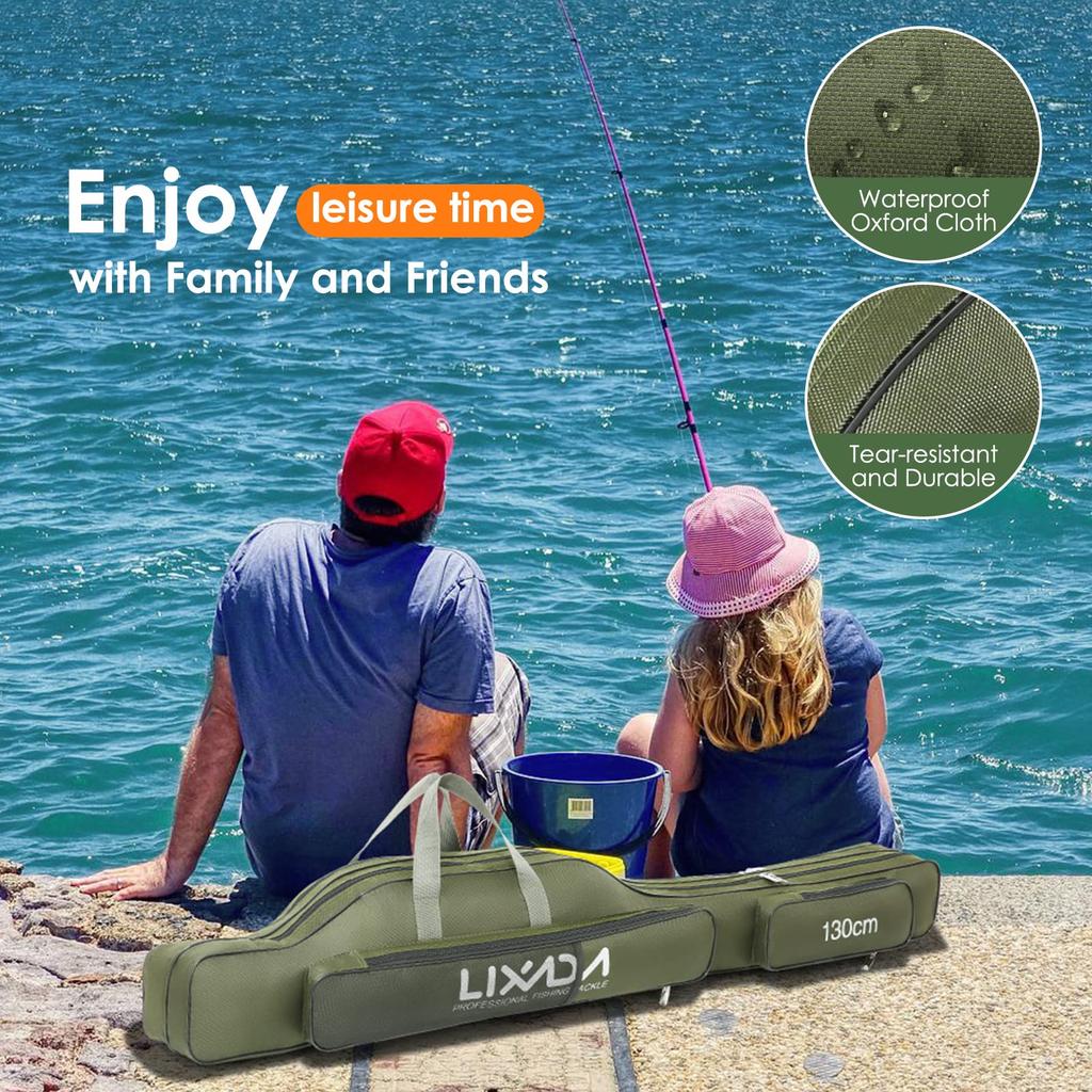 Lixada 130cm Portable Foldable Fishing Rod Case, Fishing Rod and Reel Storage Bag, Fishing Gear Organizer, Rod Case