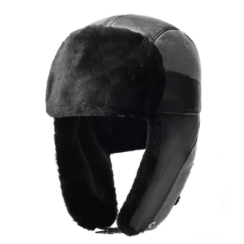 Vinter PU Bomberhatt Herr Utomhus Vindtät Köldtålig Skidhatt Öronskydd Tjock Fleece Varm Hatt
