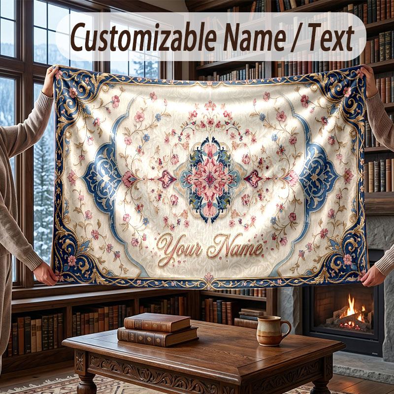 Floral Garden Theme Throw Blanket Custom Name Text Personalized Blanket Soft Cozy Blanket for Home Sofa Bed