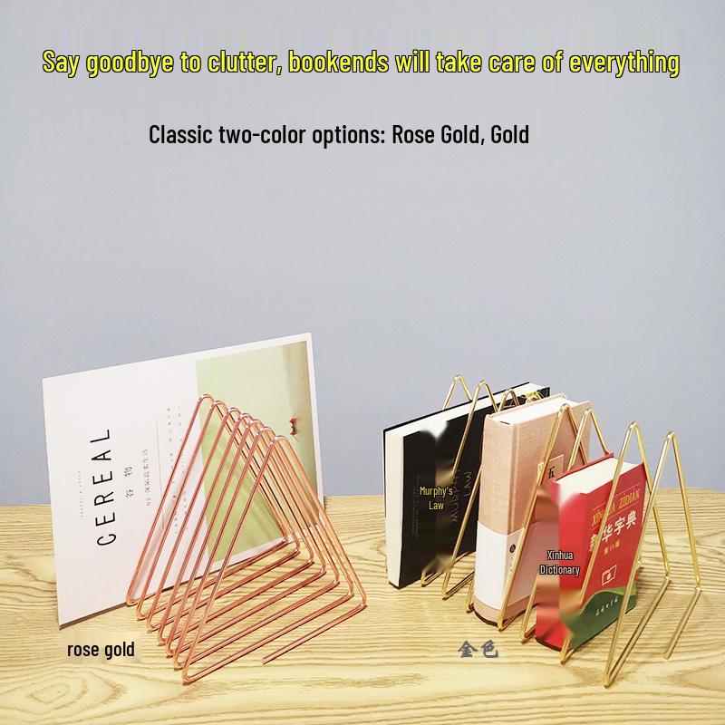 Nordic Style Iron Triangle Bookshelf Stand - Creative Desk Organizer for Books and Magazines