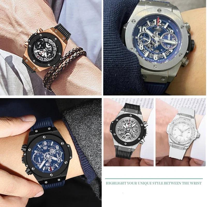 Классический силиконовый резиновый ремешок для часов Hublot BIG BANG черный синий мужской — фото 5