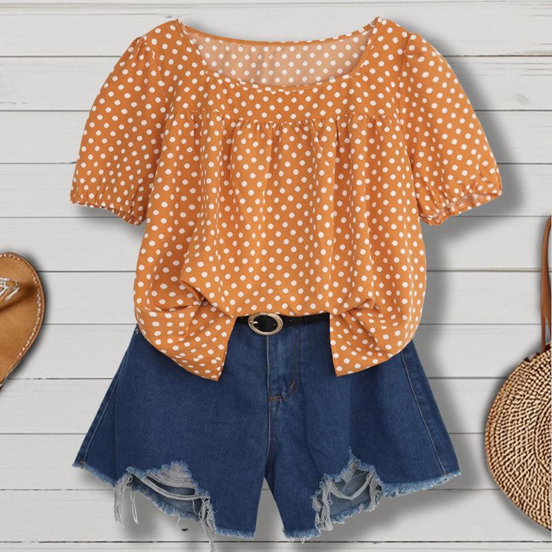 New Round-neck Blouse - Elegant Business Casual Pullover with Polka Dots - Large Size Women's Shirt