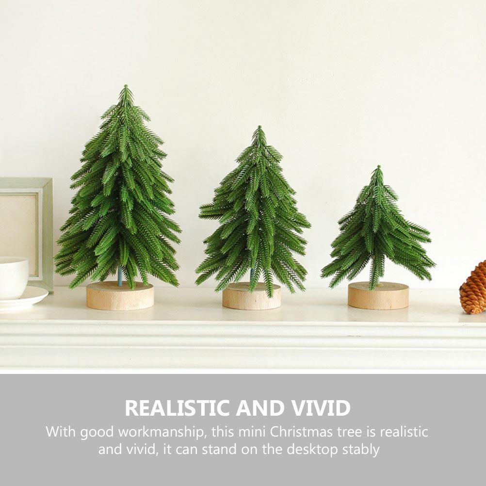 Mini Desktop Christmas Tree with Wooden Base Artificial Xmas Tree Tabletop Decor Realistic Scene Layout Prop Festival Decoration