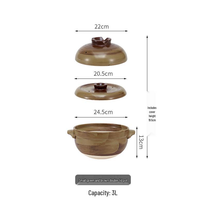 Bao Yi Japanese Double Lid High-Temperature Ceramic Casserole Pot for Soup, Stew, and Rice Cooking