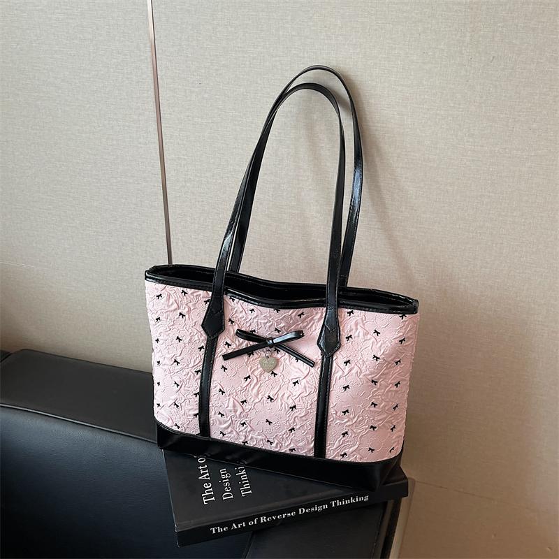 

Retro Shopper Shopping Shoulder Bags for Women PU Leather Tote Bag 2025 Summer New Designer Bow Purses and Handbags 33cmx23cmx10cm розовый