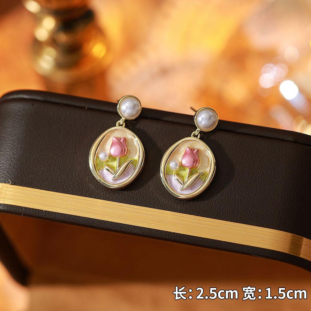 Ainibenni Original Design Enamel Painted Earrings for Women, Monet Garden Oil Painting Style Stud Earrings